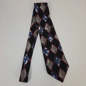 ZYLOS George Machado 100% Silk Tie Black Maroon Blue Geometric Jacquard Classic